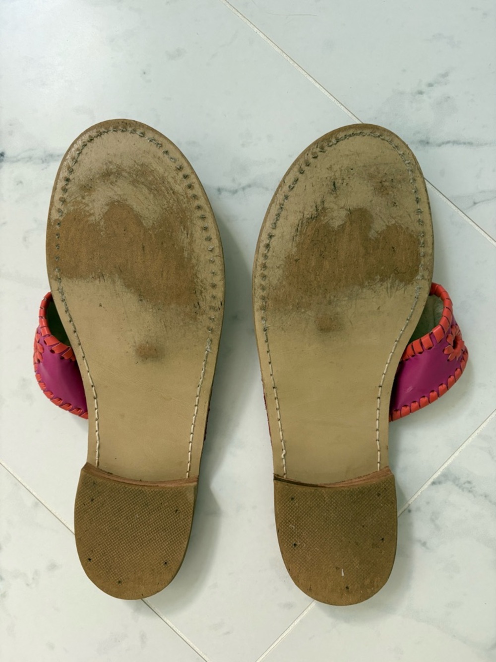 Jack Rogers Pink and Orange Leather Floral Slide Sandals - Picture 3 of 3